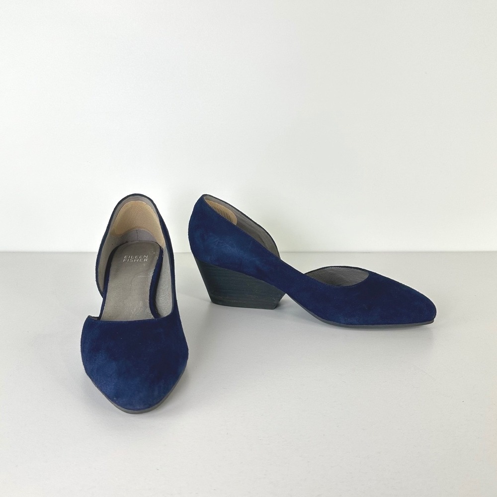 Eileen Fisher Hilly D'Orsay Pump‎ Women's 7 Navy Blue Suede Shoes Slip On Heels